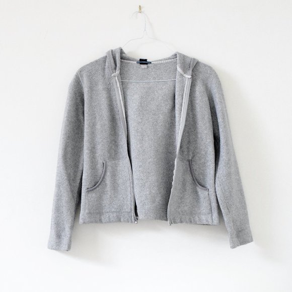 GAP Grey Stretch Teddy Fleece Zip Up Hooded Sweatshirt Jacket | Size S - Picture 3 of 7